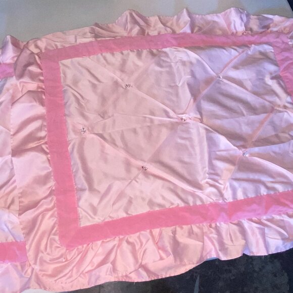 GIRLS PINK VELVET, SATEEN, RUFFLED,  WITH BEADS  2 SHAMS - Picture 2 of 2